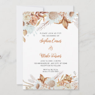 Rustikale braune und weiße Blumen Boho Weiße Hochz Einladung