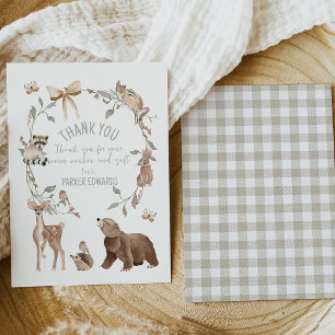 Rustikale braune Wald-Babyparty Dankeskarte