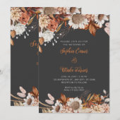 Rustikale braune weiße Blume Boho Gray Wedding Einladung (Vorne/Hinten)