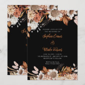 Rustikale braune weiße Blume Boho Gray Wedding Einladung (Vorne/Hinten)
