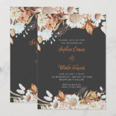 Rustikale braune weiße Blume Boho Gray Wedding Einladung (Vorne/Hinten)
