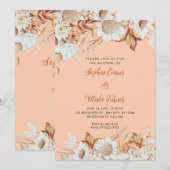 Rustikale braune weiße Blume Boho Orange Wedding Einladung (Vorne/Hinten)
