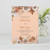 Rustikale braune weiße Blume Boho Orange Wedding Einladung (Stehend Vorderseite)