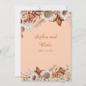 Rustikale braune weiße Blume Boho Orange Wedding Einladung (Rückseite)