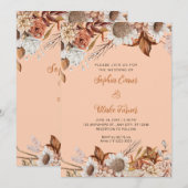 Rustikale braune weiße Blume Boho Orange Wedding Einladung (Vorne/Hinten)
