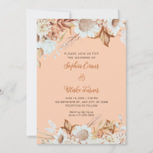 Rustikale braune weiße Blumen Boho Orange Hochzeit Einladung