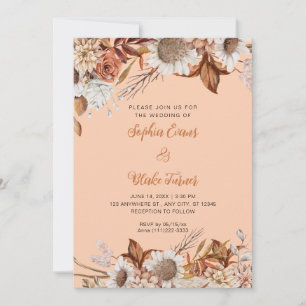 Rustikale braune weiße Blumen Boho Orange Hochzeit Einladung