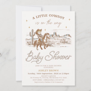 Rustikale braune Western Little Cowboy-Baby-Party Einladung