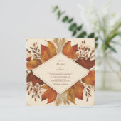 Rustikale Braunen Beige Burnt Orange Blumen Herbst Einladung (Stehend Vorderseite)