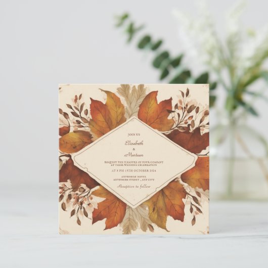 Rustikale Braunen Beige Burnt Orange Blumen Herbst Einladung (Stehend Vorderseite)