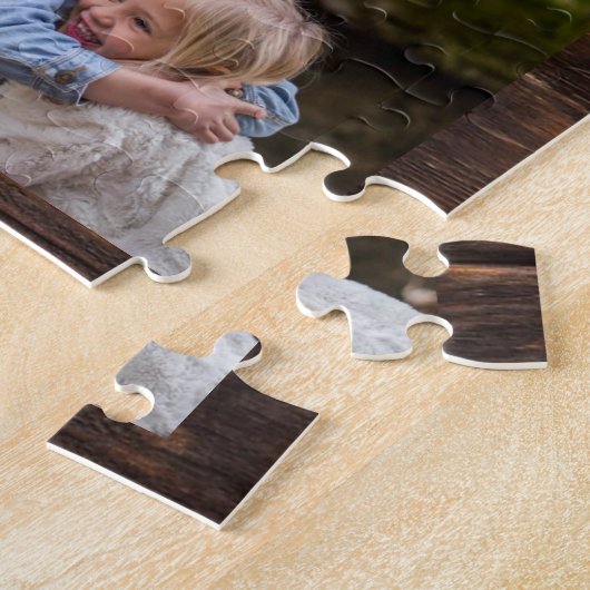 Rustikale Braunholz-12-Fotokollage-Familie Puzzle (Seite)