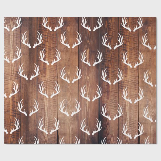 Rustikale Braunholz-Planks und Weiße Hirschantler Geschenkpapier (Flach)