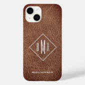 Rustikale Braunleder-Monogramm Case-Mate iPhone Hülle (Rückseite)