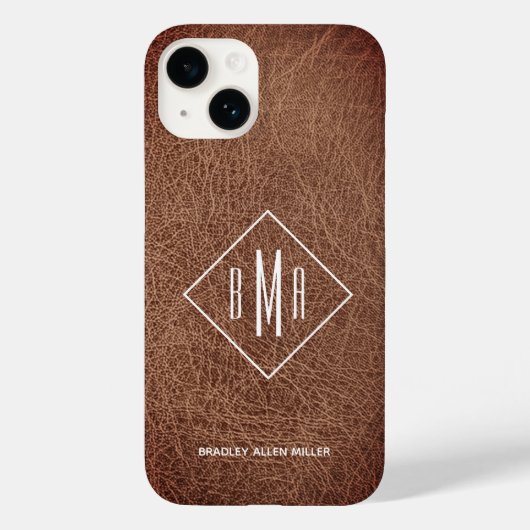 Rustikale Braunleder-Monogramm Case-Mate iPhone Hülle (Rückseite)
