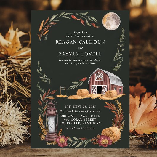 Rustikale Braunleuchten Herbstmond Abend Hochzeit Einladung