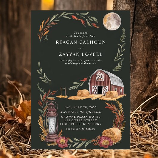Rustikale Braunleuchten Herbstmond Abend Hochzeit Einladung