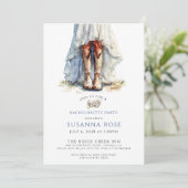 Rustikale Braut in Cowgirl Stiefel Junggeselinnen- Einladung (Stehend Vorderseite)