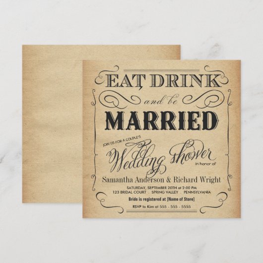 Rustikale Brautdusche Einladungen (Vorne/Hinten)