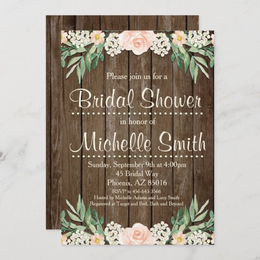 Rustikale Brautdusche, Spitzen, Blumenkohl Einladung (Vorne/Hinten)