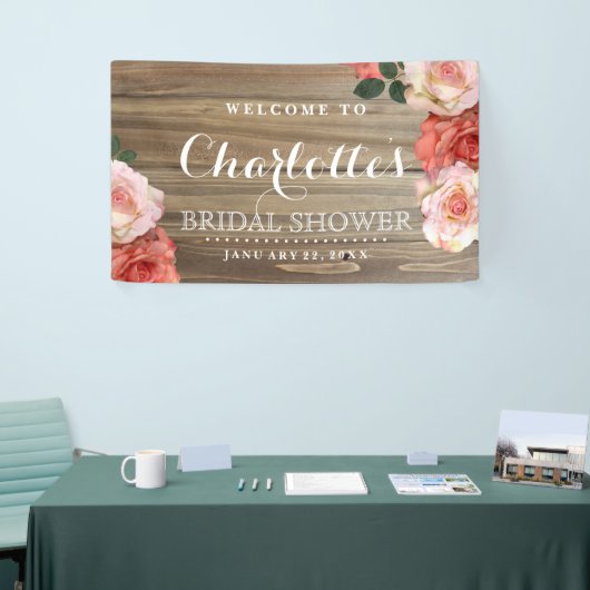Rustikale Brautparty-Willkommens-Fahne der Rosen-| Banner (Messeveranstaltung)