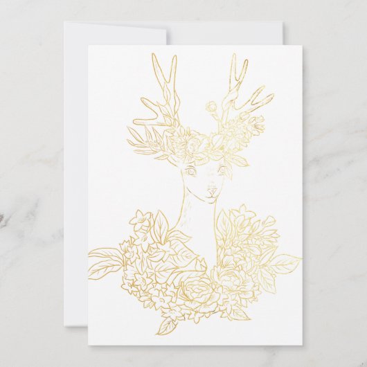 Rustikale Bretter, blumiger Hirschkopf-Goldfoil-Ho Einladung (Rückseite)