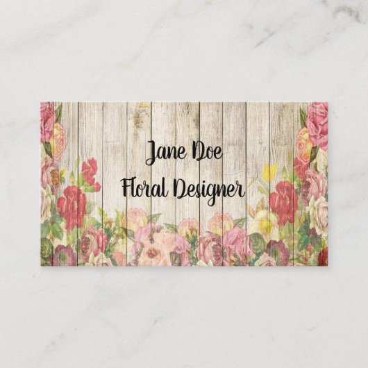 Rustikale Bretter und Rosen-Geschäfts-Karte Visitenkarte (Vorderseite)