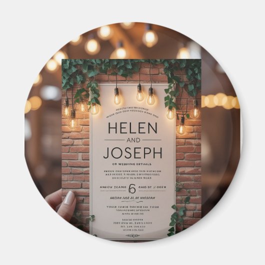 Rustikale Brick Wall String Lights Grüne Hochzeit Magnet (Vorne)