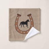 Rustikale Brown-Hufeisen und schwarze Pferde Badhandtuch Set (Waschlappen)