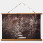 Rustikale Brücke Schöne Bäume Landschaft Wandteppich Mit Holzrahmen (Vorne)