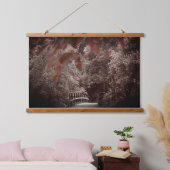 Rustikale Brücke Schöne Bäume Landschaft Wandteppich Mit Holzrahmen (Schlafzimmer)