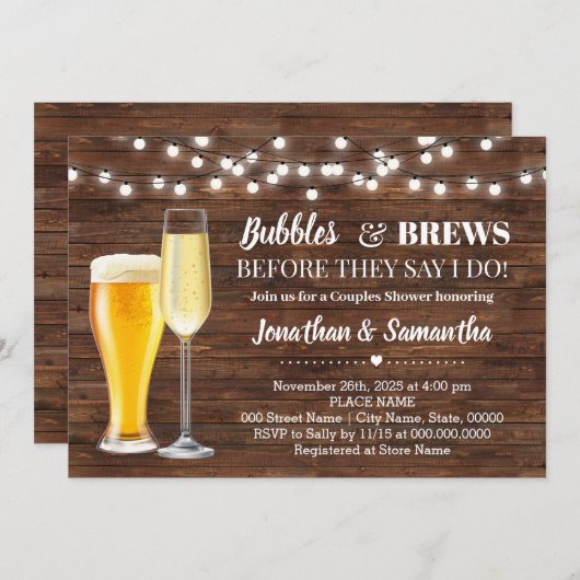 Rustikale Bubbles & Brauereien bevor ich Paare dus Einladung (Vorne/Hinten)