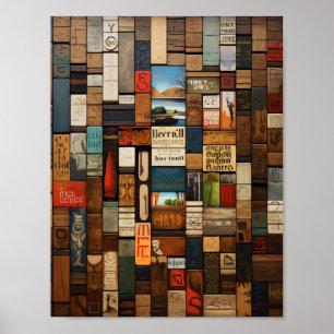 Rustikale Buch- und Schrifttypografie-Kunstcollage Poster