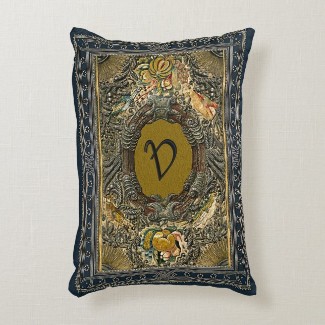 Rustikale Bucheinband-Kissen stickten Monogramm Dekokissen (Vorderseite(Vertikal))