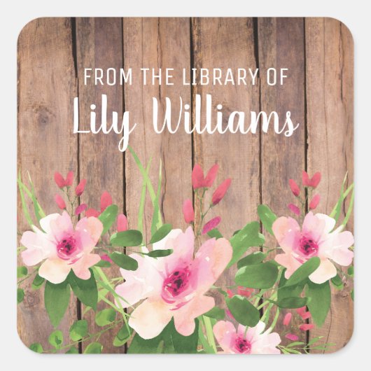 Rustikale Buchzeichen der Holzblasenbibliothek Quadratischer Aufkleber (Vorderseite)