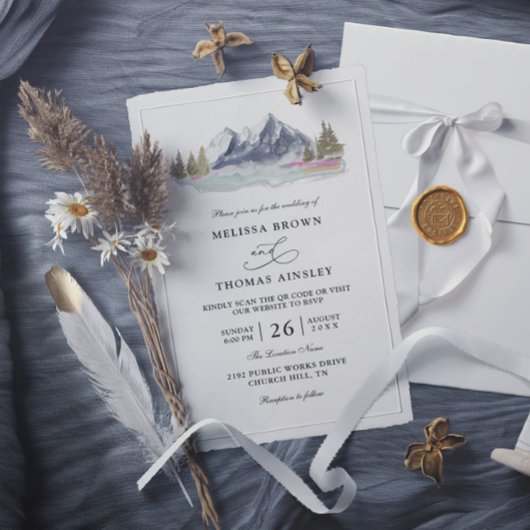 Rustikale Budget-Hochzeit am Bergsee mit QR-Code Einladung