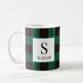 Rustikale Buffalo Grün-Schwarze Karo-Monogramm-Nam Kaffeetasse (Links)