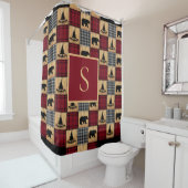 Rustikale Buffalo Karo Bears Bäume Holz Rot Schwar Duschvorhang (Beispiel)