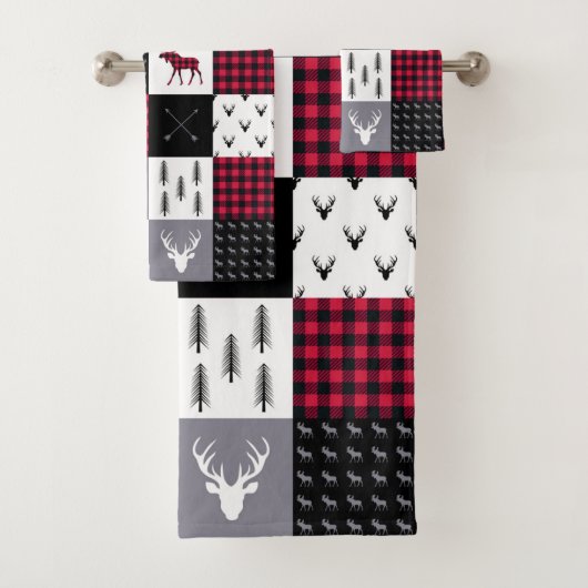 Rustikale Buffalo-Karo-Patchwork-Weihnachten in Ro Badhandtuch Set (Insitu)