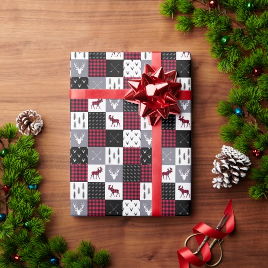 Rustikale Buffalo-Karo-Patchwork-Weihnachten in Ro Geschenkpapier (Feiertagsgeschenk)