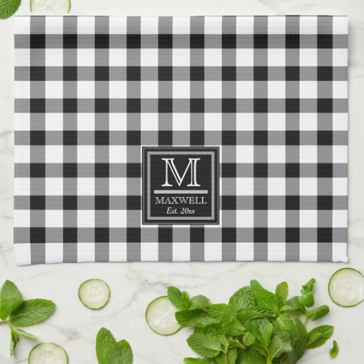 Rustikale Buffalo-Karos | Kariert Monogramm Name J Geschirrtuch (Gefaltet)