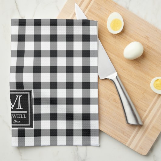 Rustikale Buffalo-Karos | Kariert Monogramm Name J Geschirrtuch (Viertel Falte)