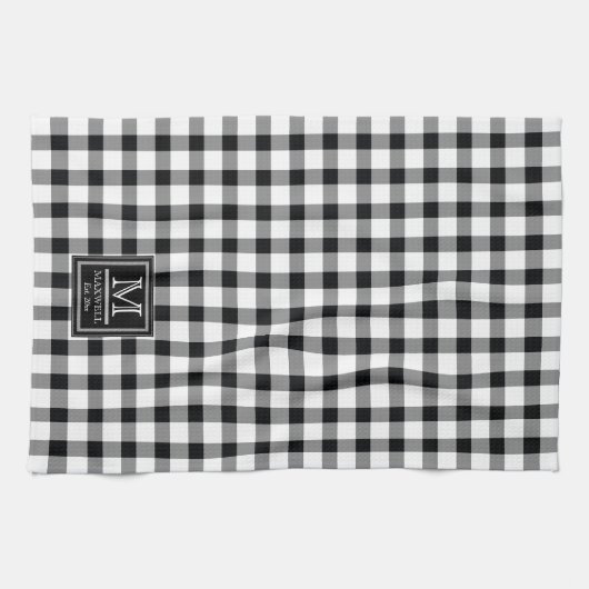 Rustikale Buffalo-Karos | Kariert Monogramm Name J Geschirrtuch (Horizontal)