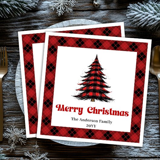 Rustikale Büffel-Weihnachtsbaum-Serviette editierb Serviette