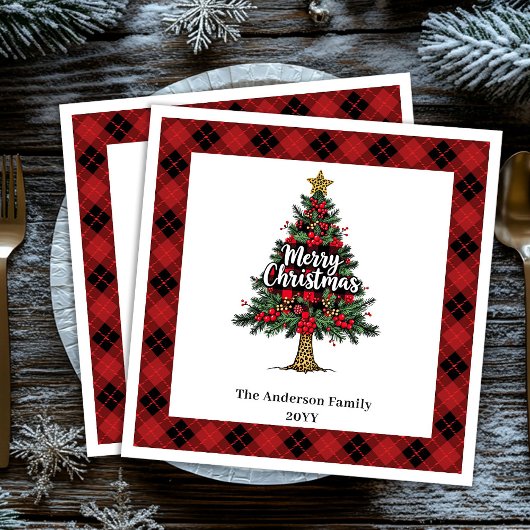 Rustikale Büffel-Weihnachtsserviette personalisier Serviette
