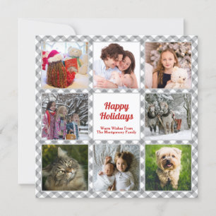 Rustikale Büffelkariert Familienfotocollage Feiertagskarte