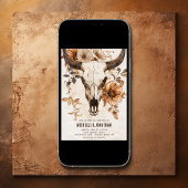 Rustikale Bullkuh Skull Floral Boho Western Hochze Einladung