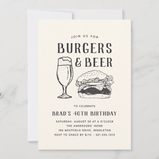 Rustikale Burgers & Biere - jeder Anlass oder Gebu Einladung (Vorderseite)