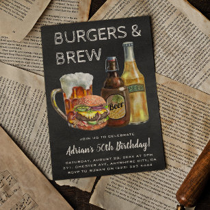 Rustikale Burgers & Brew Geburtstags-GRILLEN Einladung