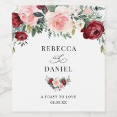 Rustikale Burgund-Blush-Blume Hochzeit Personalisi Weinetikett (Einzelnes Label)