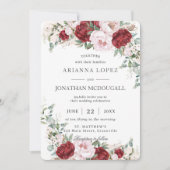 Rustikale Burgund-Blush-Peonies-Rose Blumenhochzei Einladung (Vorderseite)